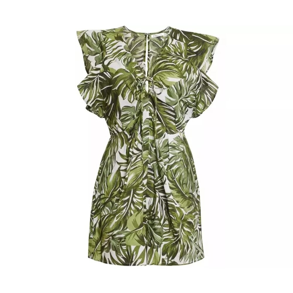 BCBGeneration Leaf Print Tropical Romper Womens 6 One Piece White Green Boho NEW